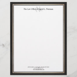 Professional Attorney Black White Gold Border Gepersonaliseerd Briefhoofd