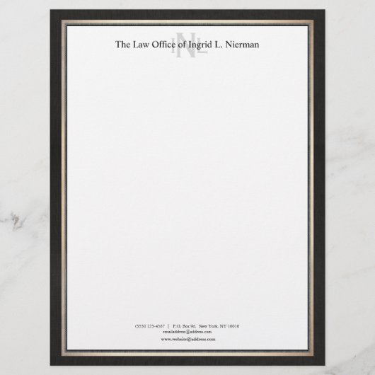 Professional Attorney Black White Gold Border Gepersonaliseerd Briefhoofd (Voorkant)