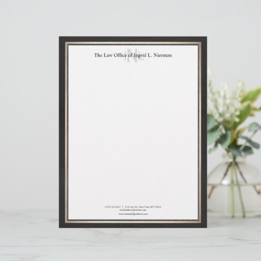 Professional Attorney Black White Gold Border Gepersonaliseerd Briefhoofd (Staand voorkant)
