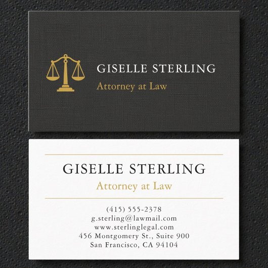 Professional Attorney Law Firm Linen Black Gold Visitekaartje