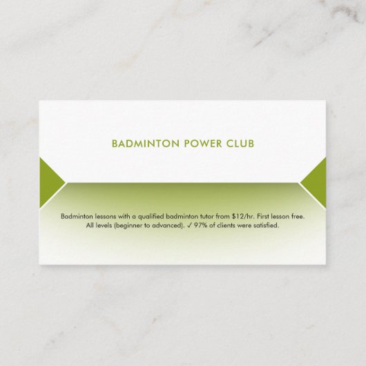 Professional Badminton Trainer | Coach Visitekaartje (Achterkant)