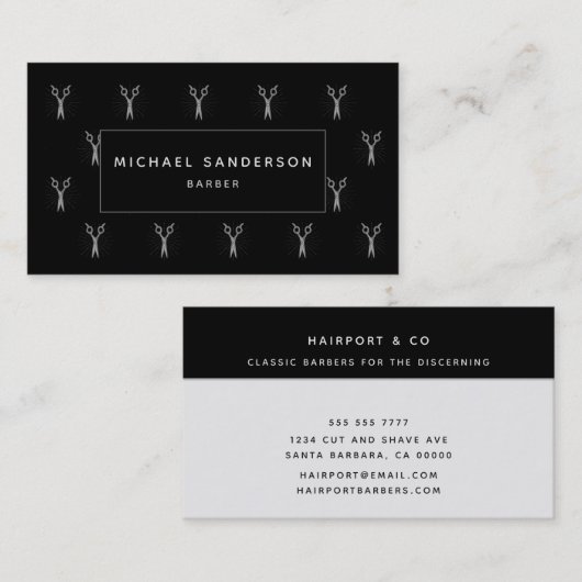 Professional Barber Haarstylist Scissors Black Visitekaartje (Voorkant / Achterkant)