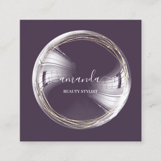 Professional Beauty Makeup Logo Bubble Plum Vierkante Visitekaartje (Voorkant)