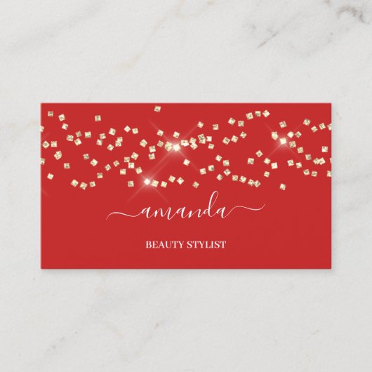 Professional Beauty Makeup Logo Gold Confetti Red Visitekaartje (Voorkant)