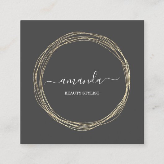Professional Beauty Makeup Logo Golden Lijst Grey Vierkante Visitekaartje (Voorkant)