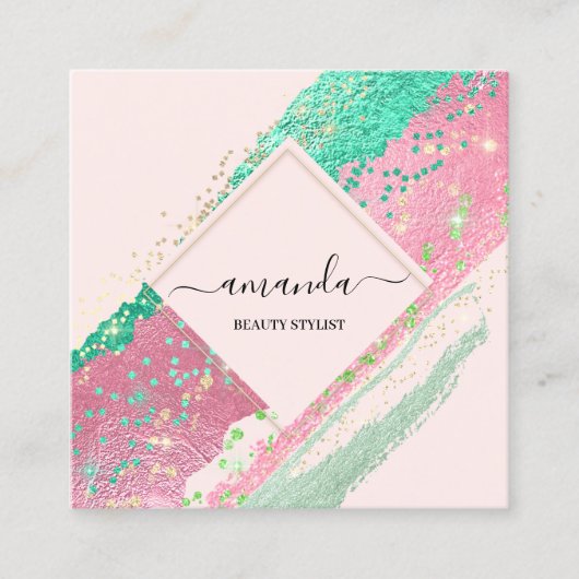 Professional Beauty Makeup Logo Roze Rose Vierkante Visitekaartje (Voorkant)