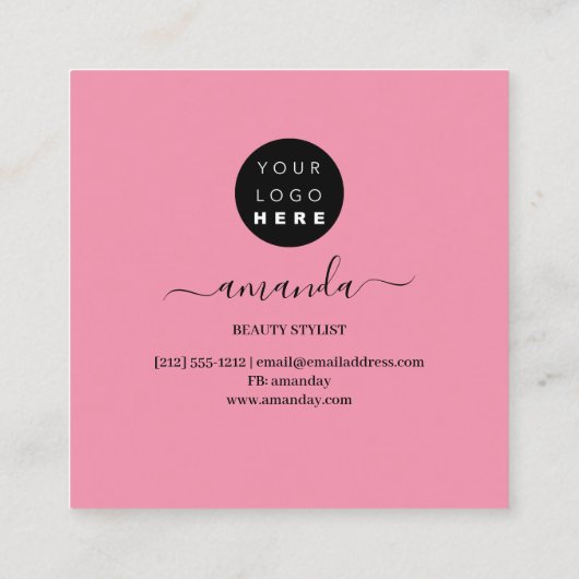 Professional Beauty Makeup Logo Roze Rose Vierkante Visitekaartje (Achterkant)