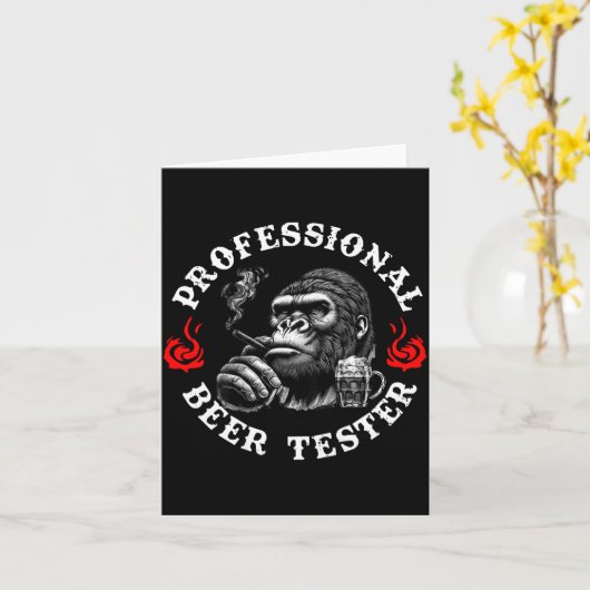 Professional Beer Tester Funny Drinking Monkey Quo Kaart (Gele Bloem)