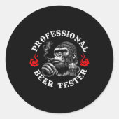 Professional Beer Tester Funny Drinking Monkey Quo Ronde Sticker (Voorkant)