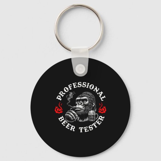 Professional Beer Tester Funny Drinking Monkey Quo Sleutelhanger (Voorkant)