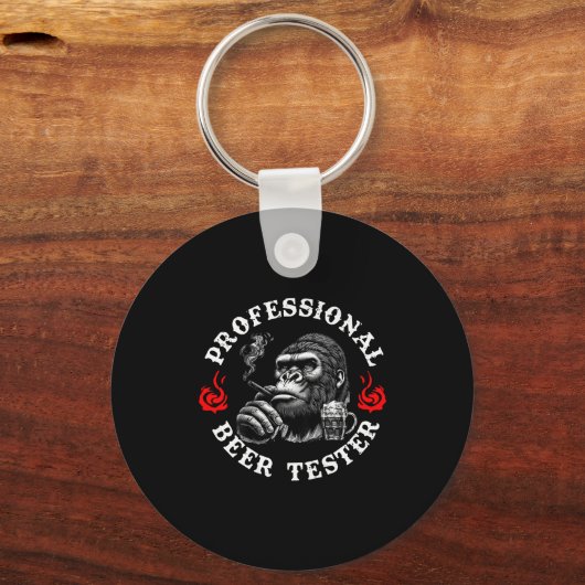 Professional Beer Tester Funny Drinking Monkey Quo Sleutelhanger (Voorkant)