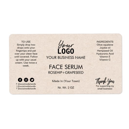 Professional Beige Face Hair Oil Serum Etiket (Voorkant)