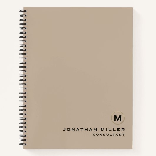 Professional Beige Gold Monogram Notitieboek (Voorkant)