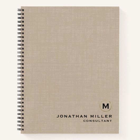 Professional Beige Linen Gold Monogram Notitieboek (Voorkant)