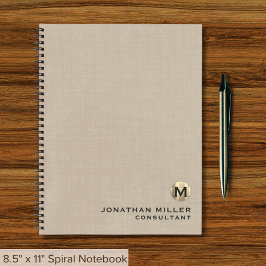 Professional Beige Linen Gold Monogram Notitieboek