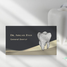 Professional Black and Gold 3D Tooth Icon Dentist Visitekaartje
