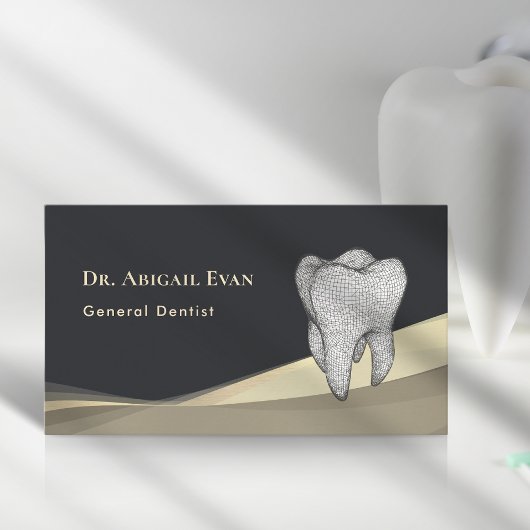Professional Black and Gold 3D Tooth Icon Dentist Visitekaartje