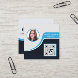 Professional Black Blue voeg uw Logo QR Code toe Vierkante Visitekaartje