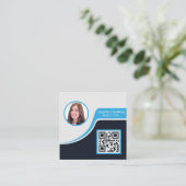 Professional Black Blue voeg uw Logo QR Code toe Vierkante Visitekaartje (Staand voorkant)