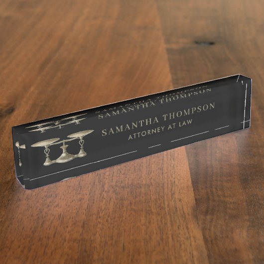 Professional Black & Bronze Law Attorney Scale Naambordje (Zijkant)