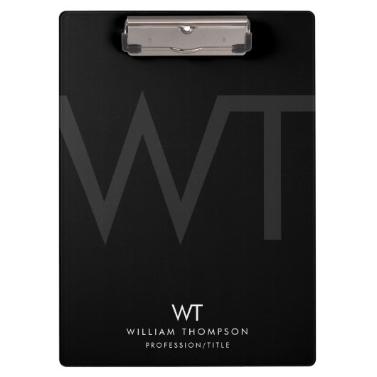 Professional Black Business Monogram Initialen Klembord (Voorkant)