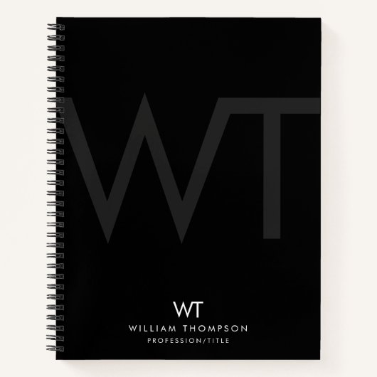 Professional Black Business Monogram Initialen Notitieboek (Voorkant)