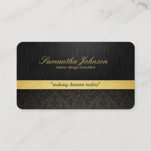 Professional Black en Gold Elegant Damask Visitekaartje (Voorkant)