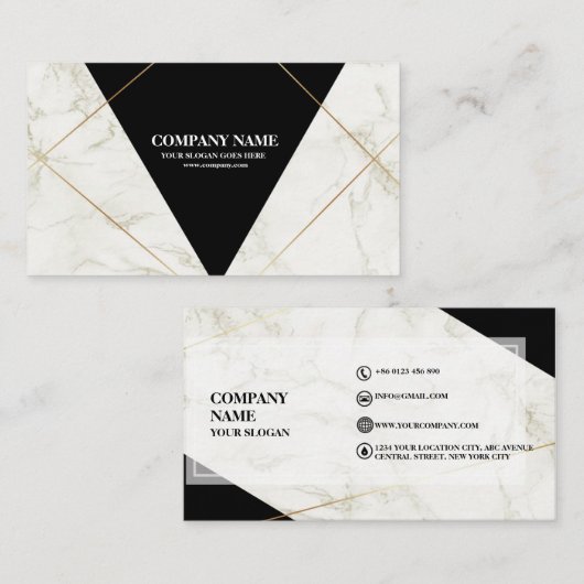 Professional Black en Gold Marble Visitekaartje (Voorkant / Achterkant)