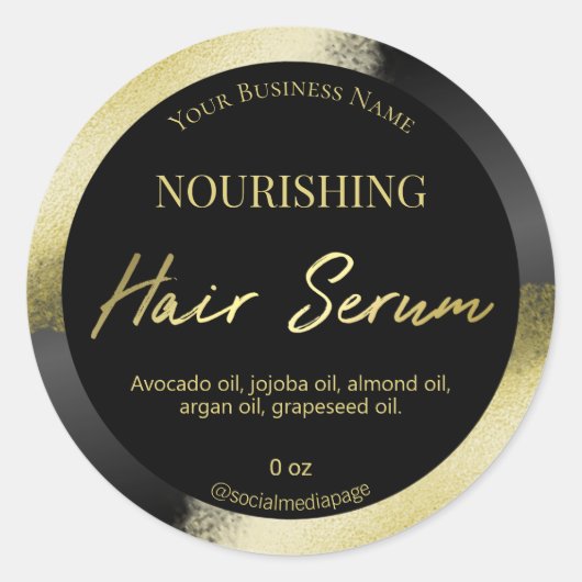 Professional Black Gold Ink Hair Serum Labels (Voorkant)