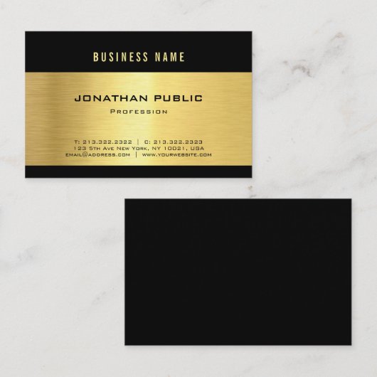 Professional Black Gold Luxury Shiny Plain Elegant Visitekaartje (Voorkant / Achterkant)
