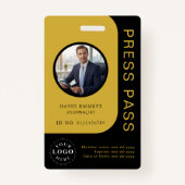 Professional Black Gold Media Press Pass ID Badge (Voorkant)