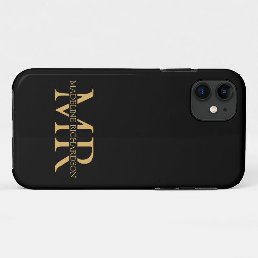 Professional Black Gold Monogram Name Initialen Case-Mate iPhone Case (Achterkant (horizontaal))
