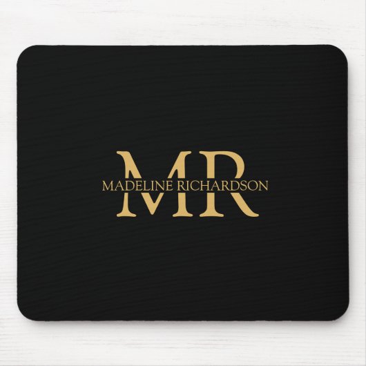 Professional Black Gold Monogram Name Initialen Muismat (Voorkant)
