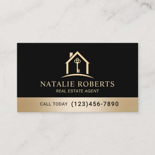 Professional Black & Gold Real Estate Agent Visitekaartje (Voorkant)