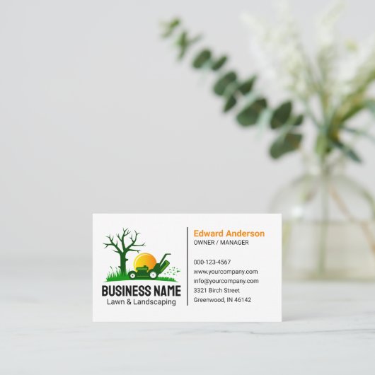Professional Black Green Lawn Care Landscaping Visitekaartje (Staand voorkant)