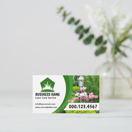 Professional Black Green Lawn Care Service Photo Visitekaartje (Staand voorkant)