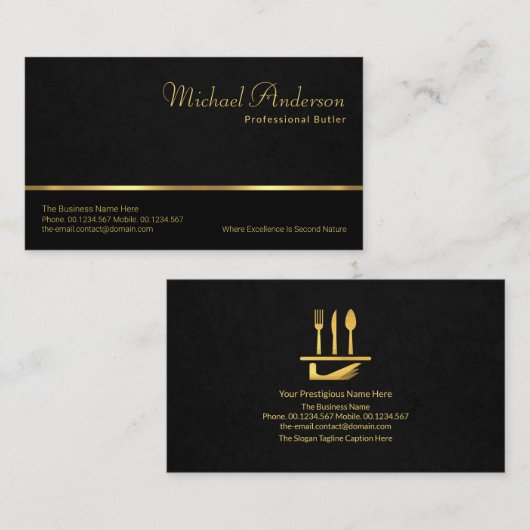 Professional Black Lagen Gold Line Butler Service Visitekaartje (Voorkant / Achterkant)