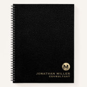 Professional Black Leather Gold Monogram Notitieboek (Voorkant)
