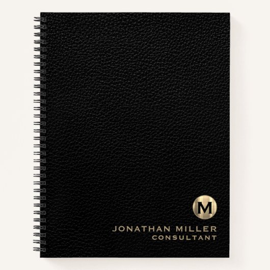 Professional Black Leather Gold Monogram Notitieboek (Voorkant)