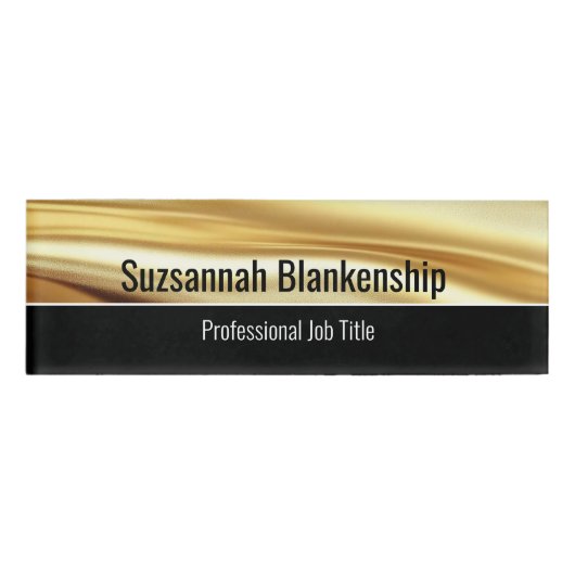 Professional Black & Luxurious Gold Ribbon Custom Naambadge (Voorkant)