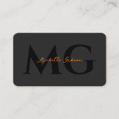 Professional Black Orange Minimal Initials Visitekaartje (Voorkant)