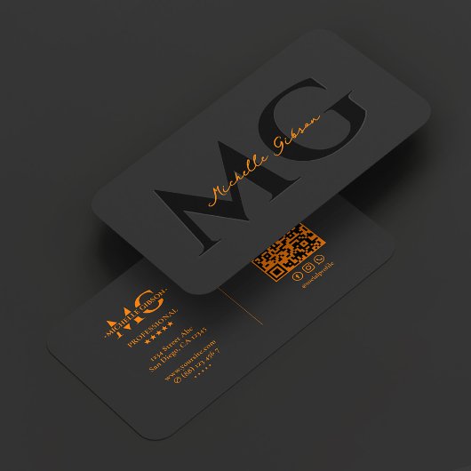 Professional Black Orange Minimal Initials Visitekaartje