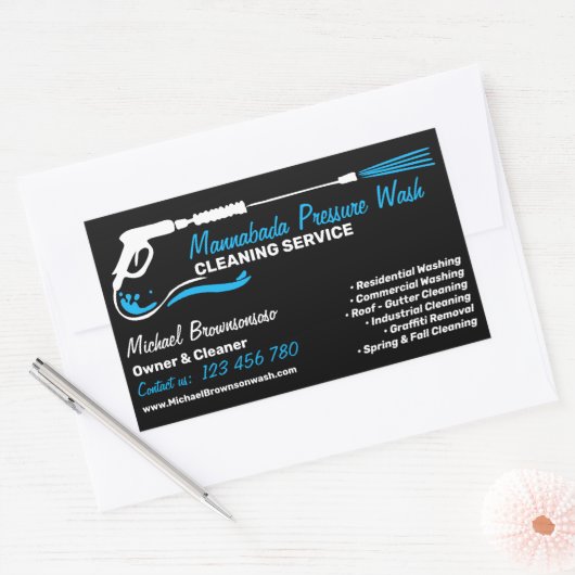 Professional Black Pressure Wash Power Cleaning Rechthoekige Sticker (Envelop)