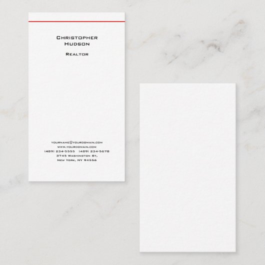 Professional Black Red White Simple Plain Realtor Visitekaartje (Voorkant / Achterkant)
