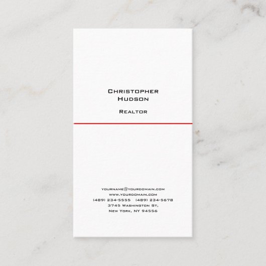 Professional Black Red White Simple Plain Realtor Visitekaartje (Voorkant)
