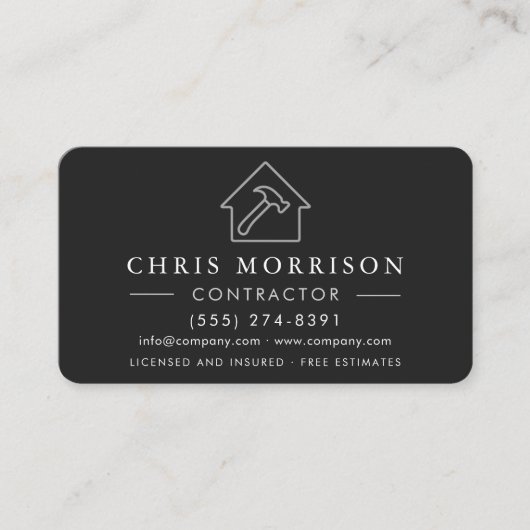 Professional Black & Silver Contractor QR Code Visitekaartje (Voorkant)