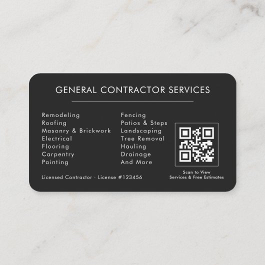 Professional Black & Silver Contractor QR Code Visitekaartje (Achterkant)