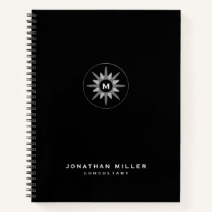 Professional Black & Silver Monogram Initiaal Notitieboek