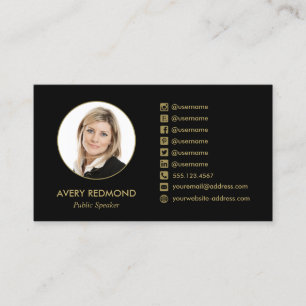 Professional Black Voeg foto-pictogrammen voor soc Visitekaartje