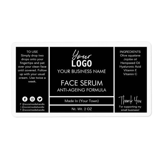 Professional Black White Border Face Oil Serum Etiket (Voorkant)